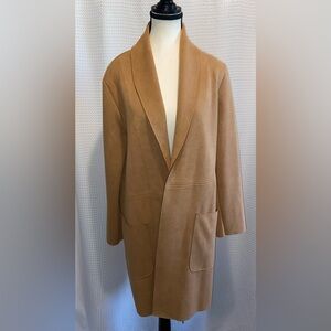 ZARA camel brown Faux suede midi Coat‎ Sz medium